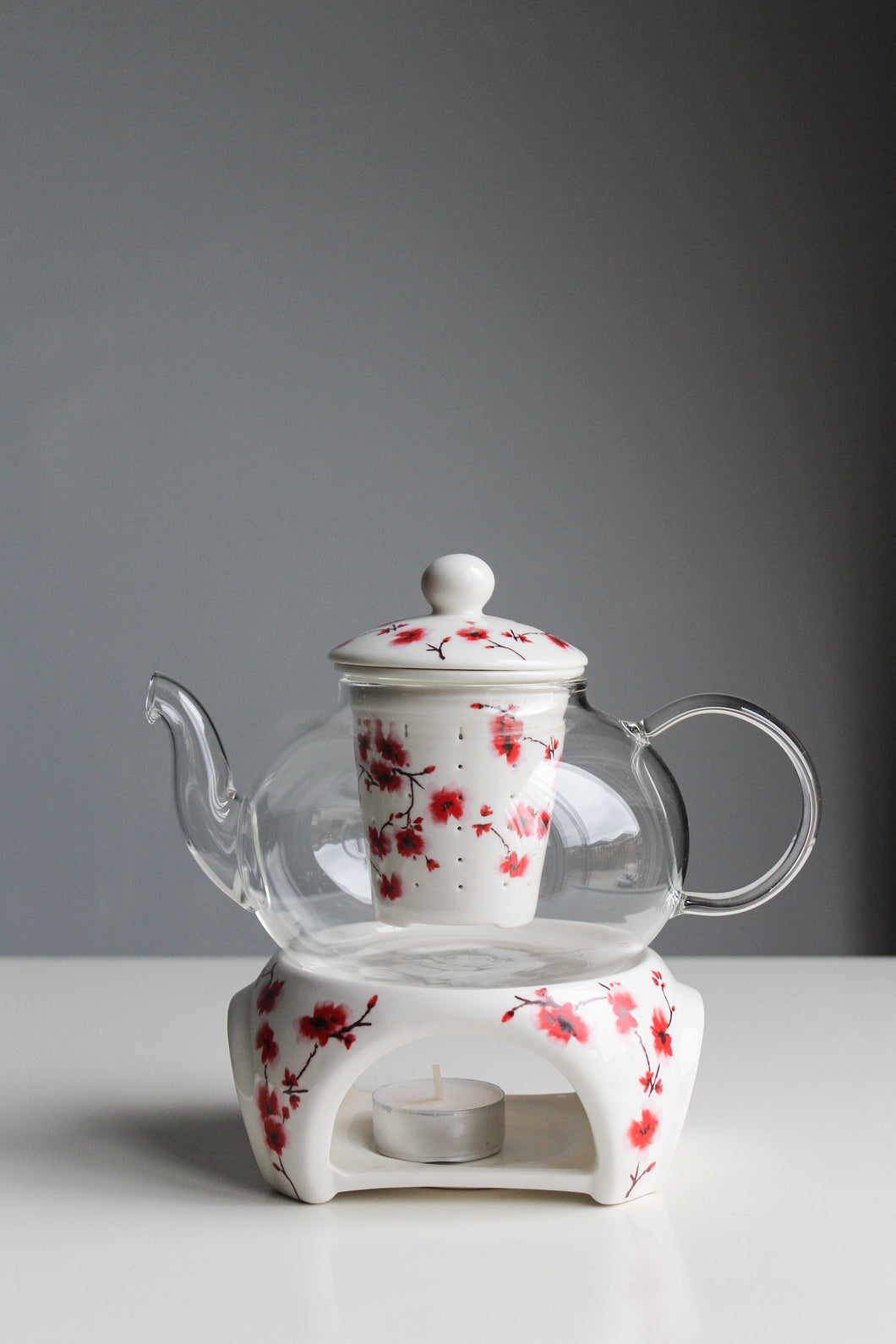 Cherry Blossom Teapot with tea infuser and tea warmer