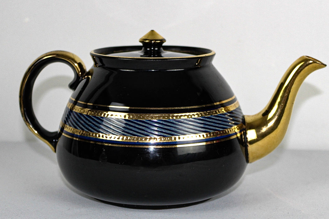 Vintage Gold, Black, & Blue Teapot
