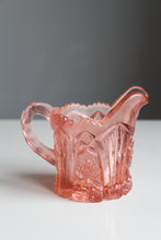 Load image into Gallery viewer, Vintage Pressed Glass Pink Hobstar Pattern Creamer &amp; Square Bowl
