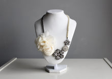 Load image into Gallery viewer, White &amp; Silver Flower Statement Necklace
