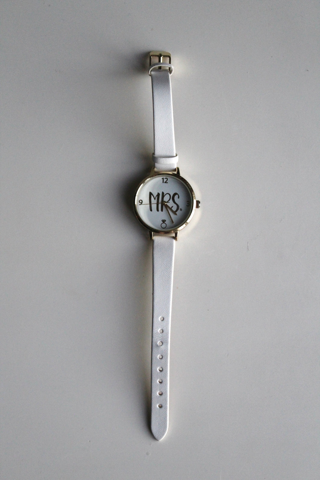 White Wrist Watch Band With 'Mrs' Design